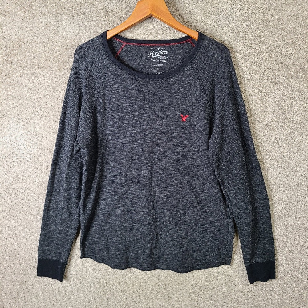 American Eagle Heritage Shirt Mens Large Gray Thermal Heathered Long Sleeve‎